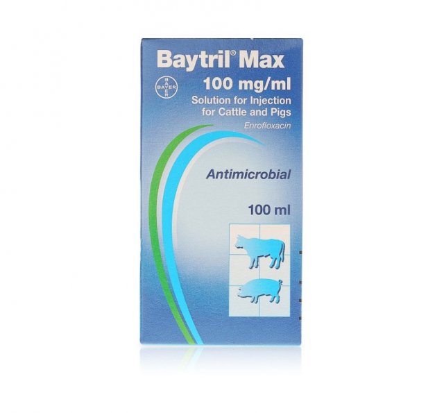 Bayer Baytril Max 100mg/ml Injection for Cattle & Pigs 100ml